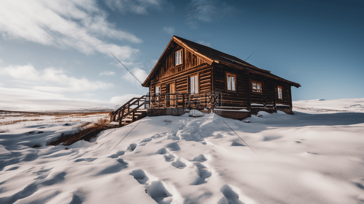白天白雪覆盖的地面上的棕色木屋