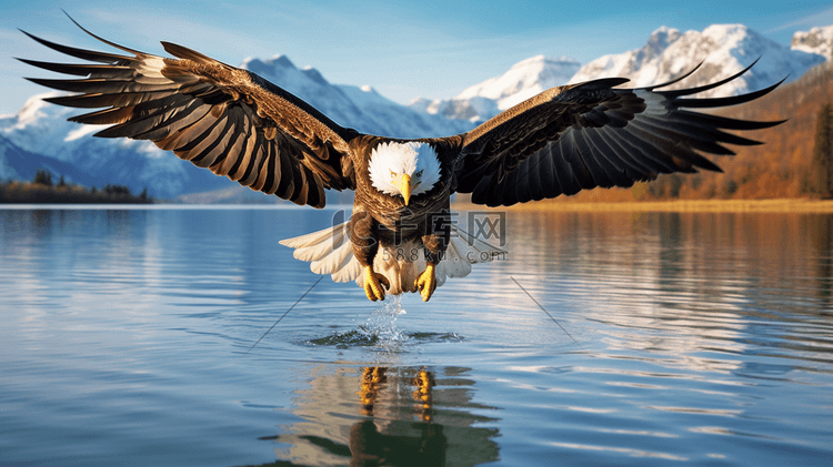 一只秃鹰在水体上空飞翔