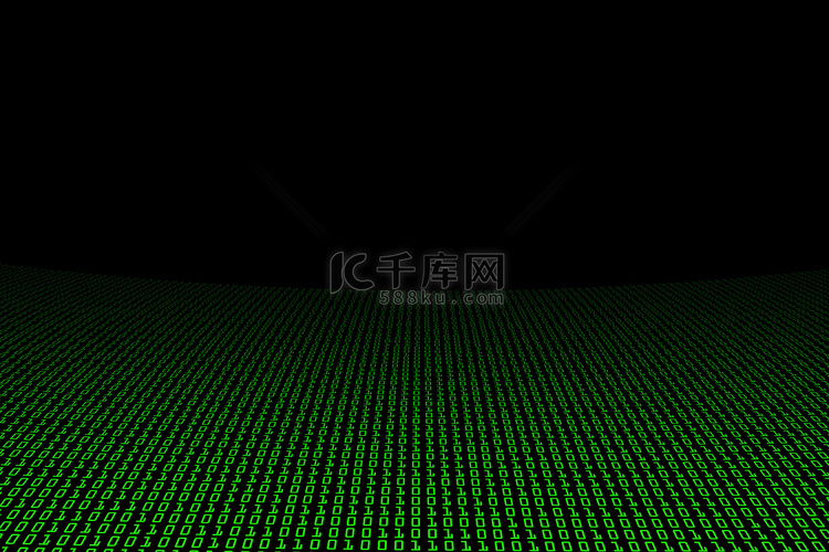 绿色二进制代码背景图像，透视图