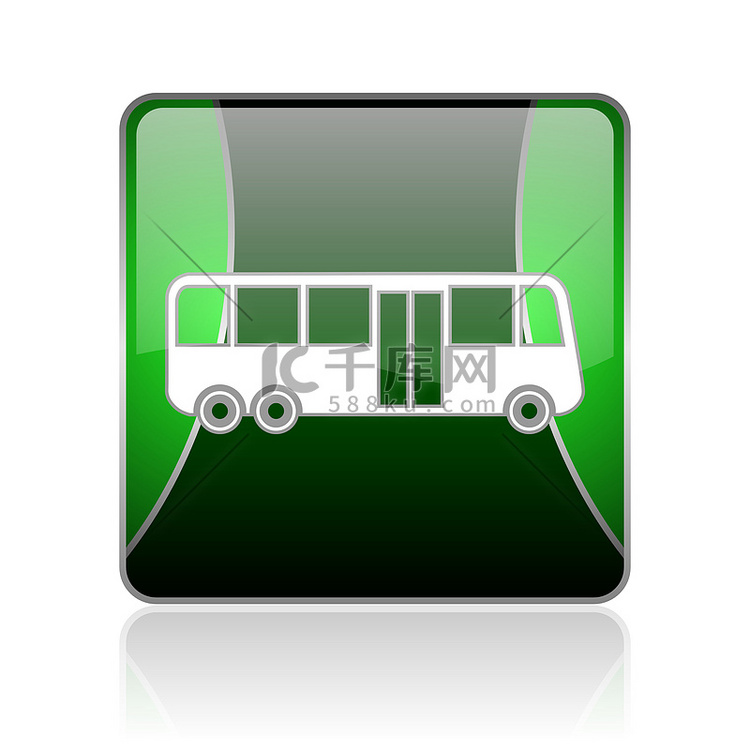 巴士黑色和绿色方形 web 光泽图标