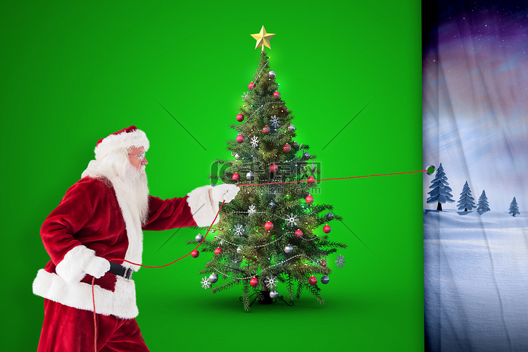 圣诞老人用绳子拉东西的合成图像