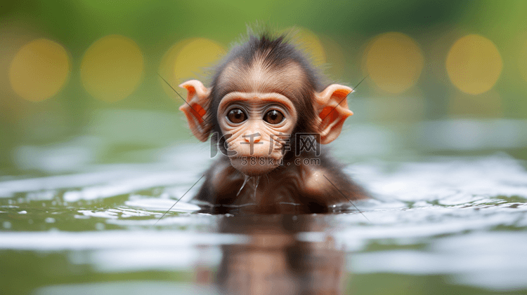 一只小猴子在水里