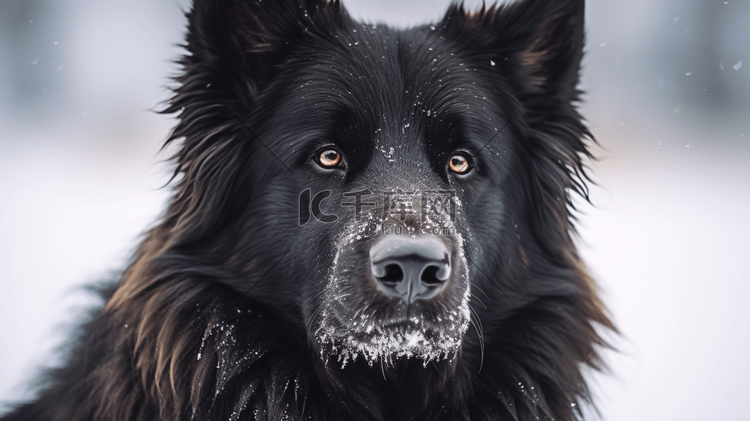 浅聚焦拍摄毛皮上有雪的黑狗