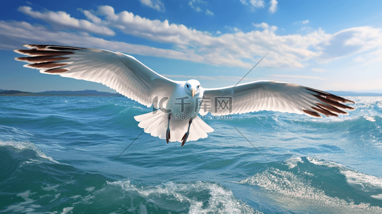 白色的鸟在海上飞翔