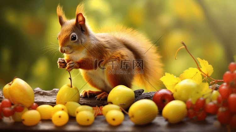 吃黄色水果的棕色松鼠