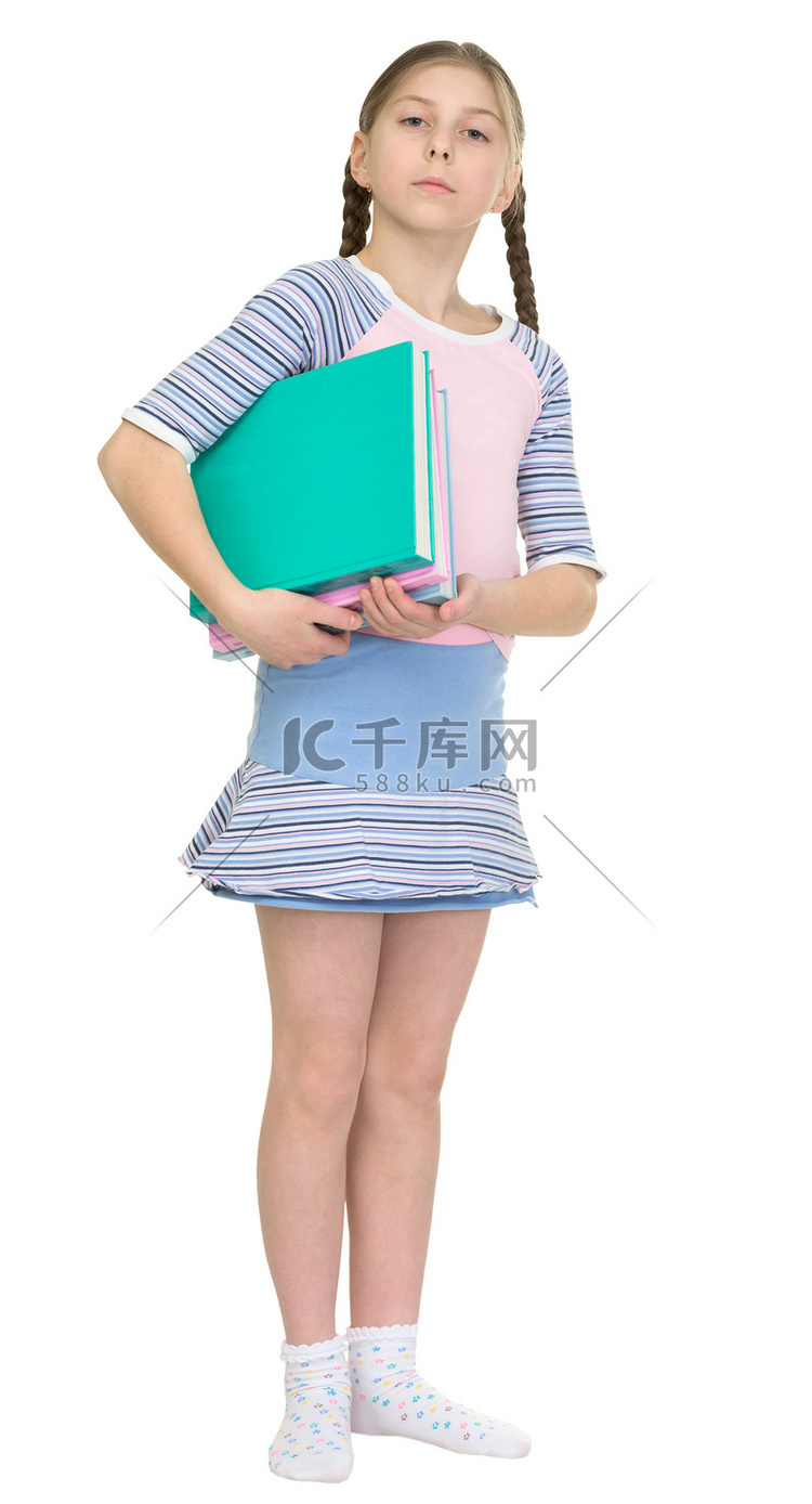 �女学生抱着一大把书