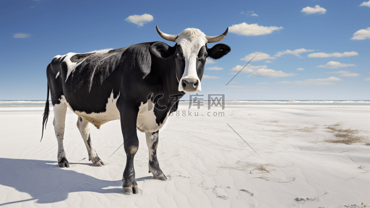 白天白沙上的黑牛