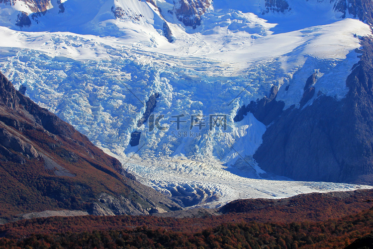 托雷冰川，特写在阿根廷巴塔哥尼
