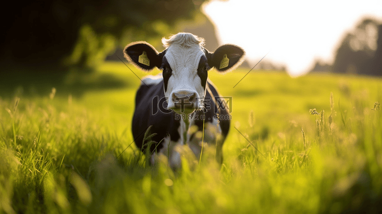白天绿草地上的黑牛