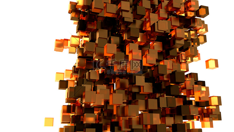 橙色色调的立方体背景的抽象形象