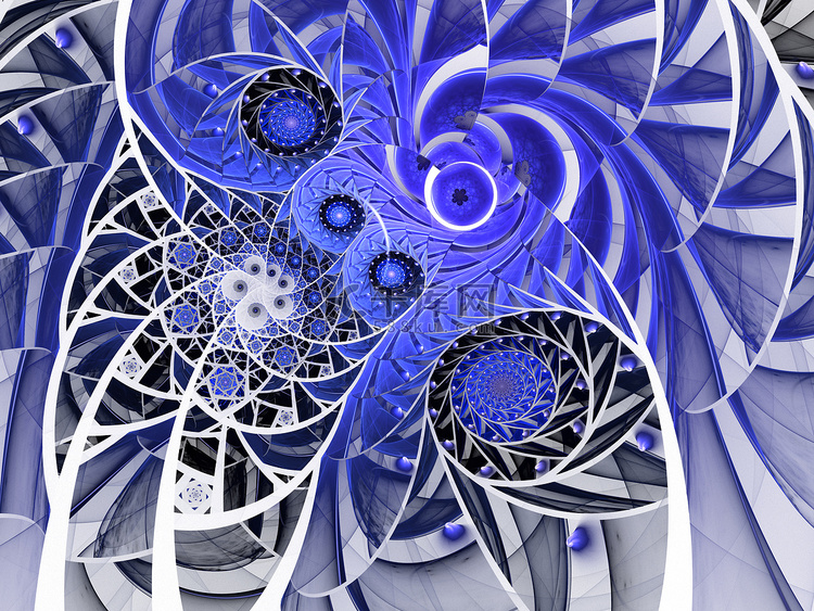 蓝色调的抽象花卉马赛克染色玻璃