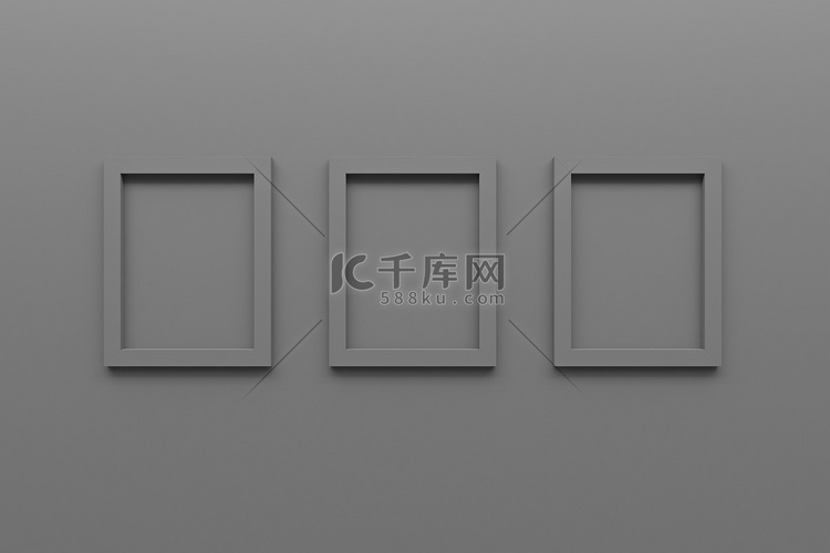 墙上 3d 渲染上的空白灰色相框集