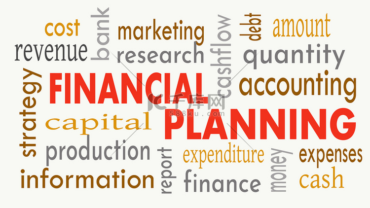 财务规划，白色背景上的字云概念