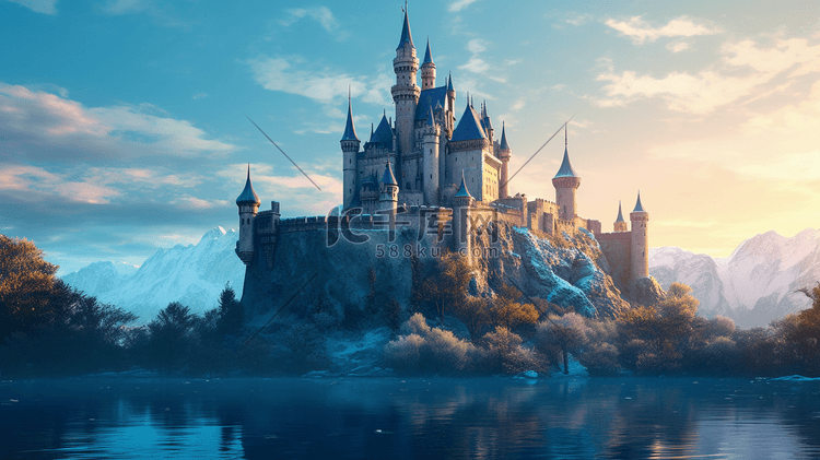 白色和蓝色的城堡画