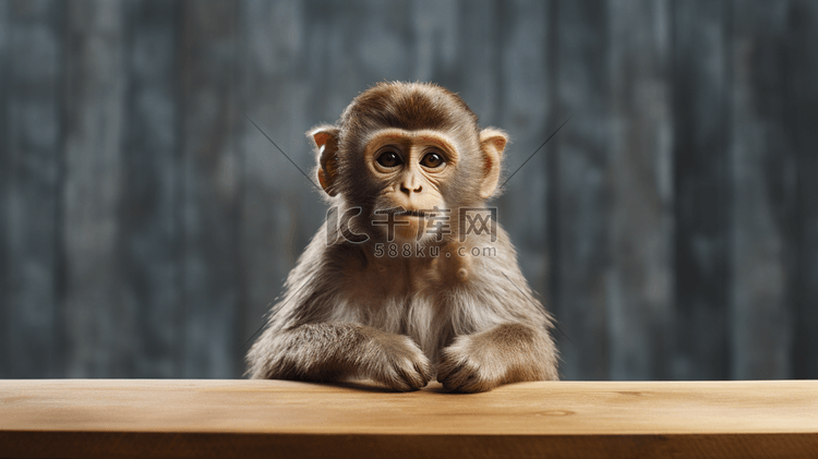 坐在桌子上的猴子