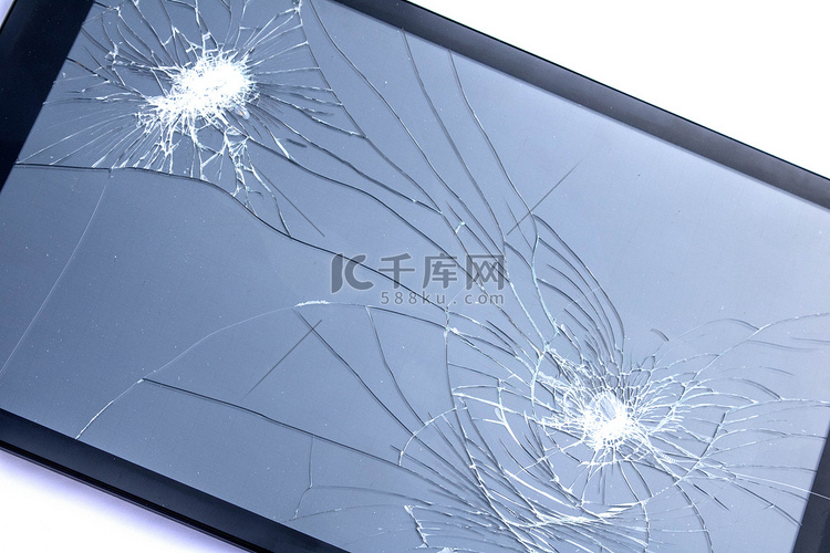 破碎的屏幕被破坏的碎玻璃关闭了