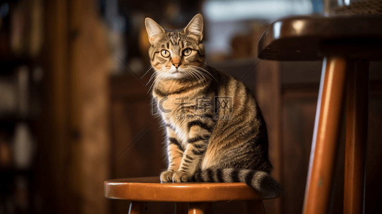 坐在酒吧凳子上的棕色猫猫
