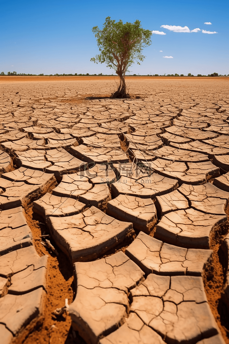 严重干旱土壤缺水板结皴裂拍摄背