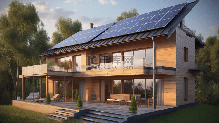 现代房屋屋顶太阳能板