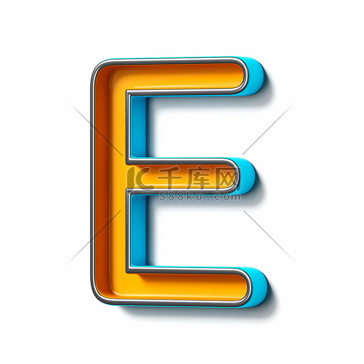 橙色蓝色薄金属字体字母 E 3D