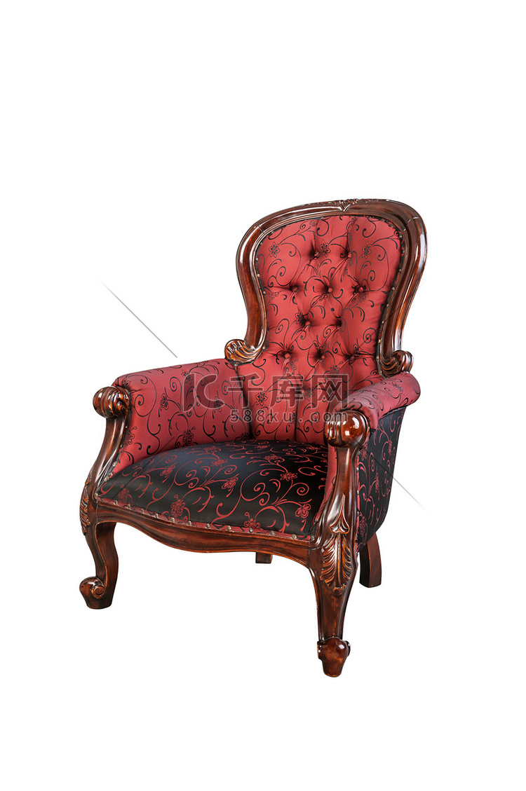 孤立的复古红色丝绸布椅子
