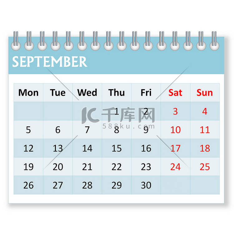 九月份的日历表