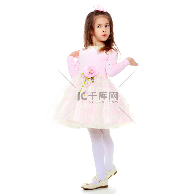 一件粉红色礼服的典雅的小女孩。