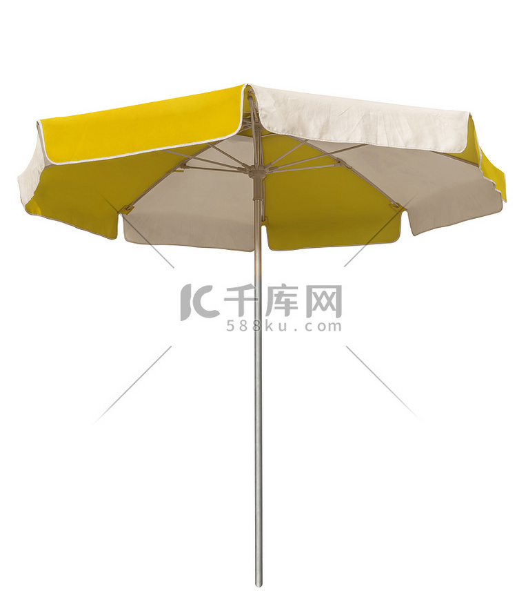 有黄色和白色条纹的沙滩伞
