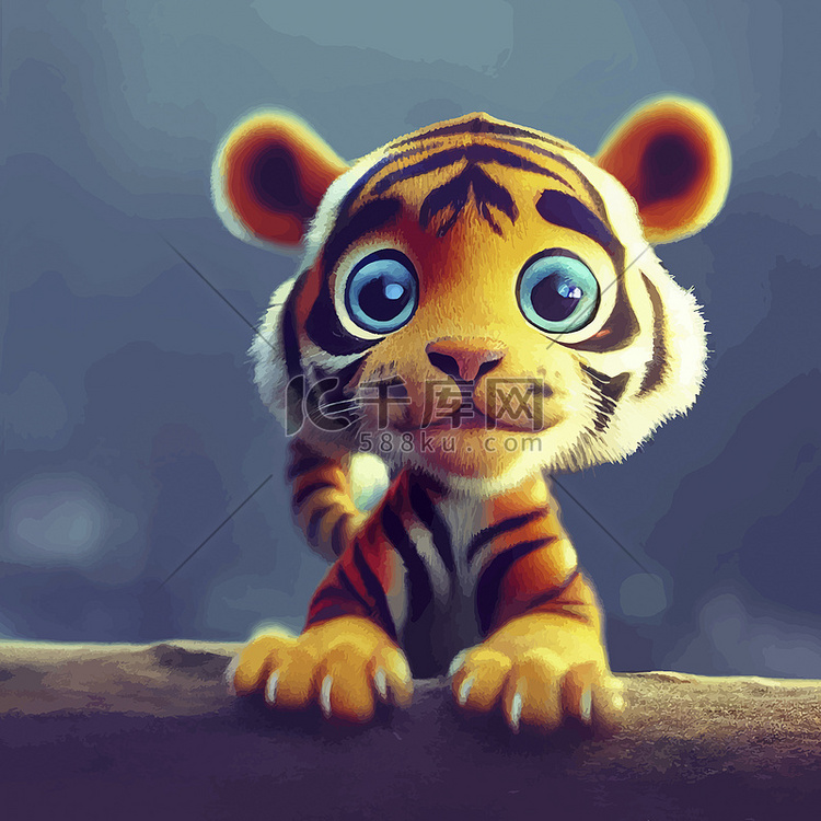 一只可爱的老虎的动画插图，动画