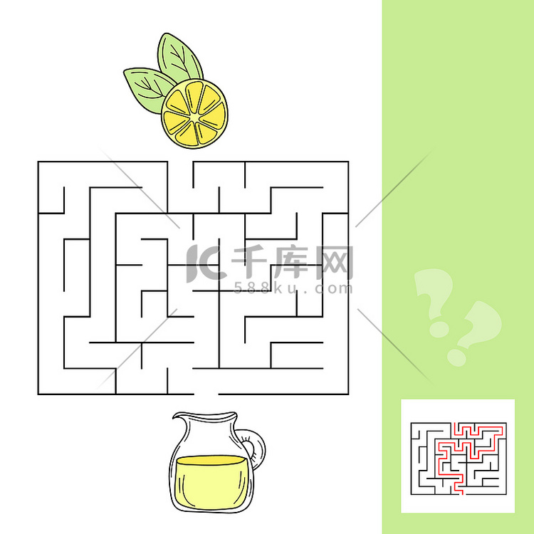 儿童柠檬和柠檬水迷宫游戏。