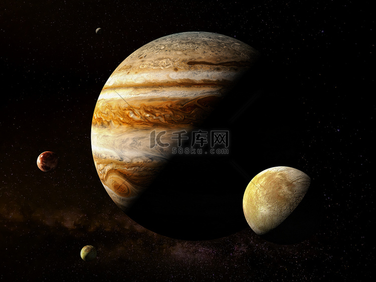木星与卫星 - 高分辨率 3D