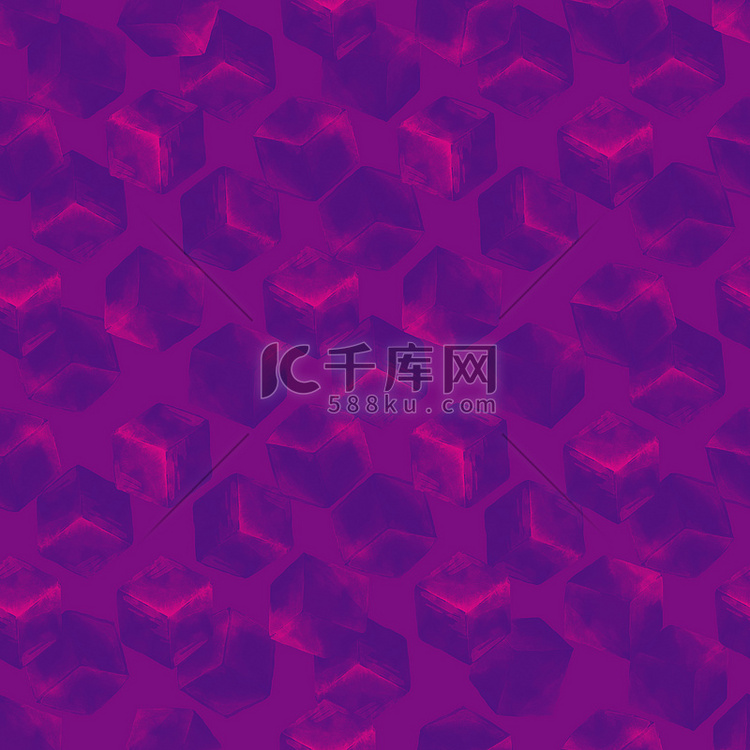 明亮的紫色背景上的冰块无缝图案