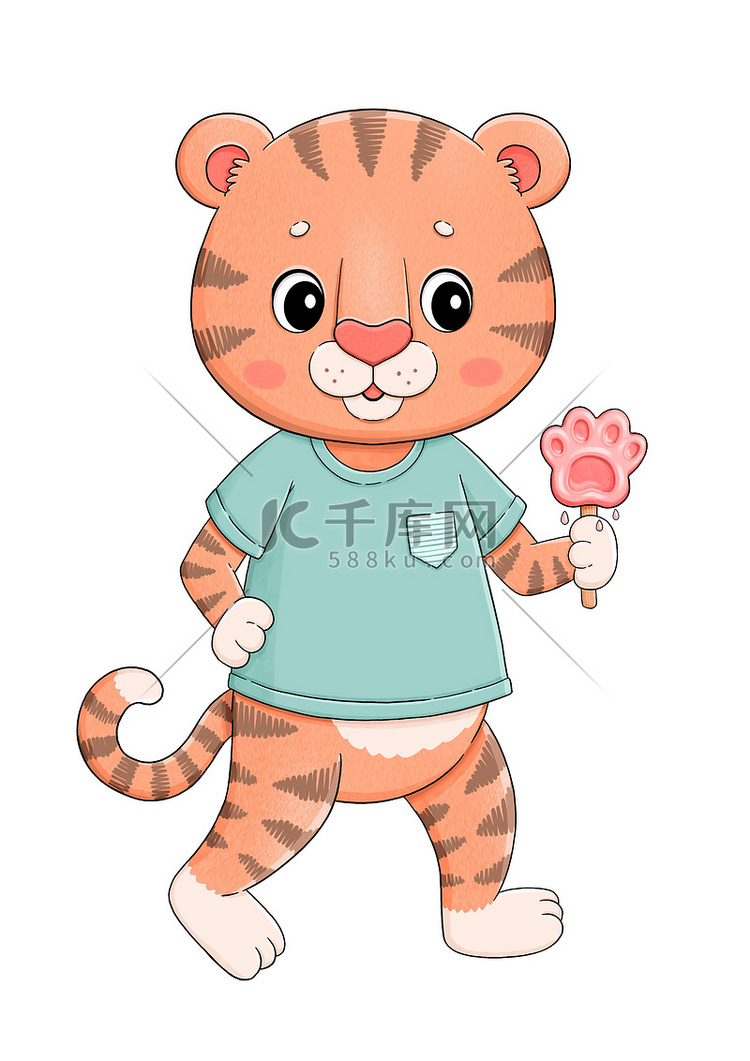 可爱的小老虎在 t 恤与冰淇淋