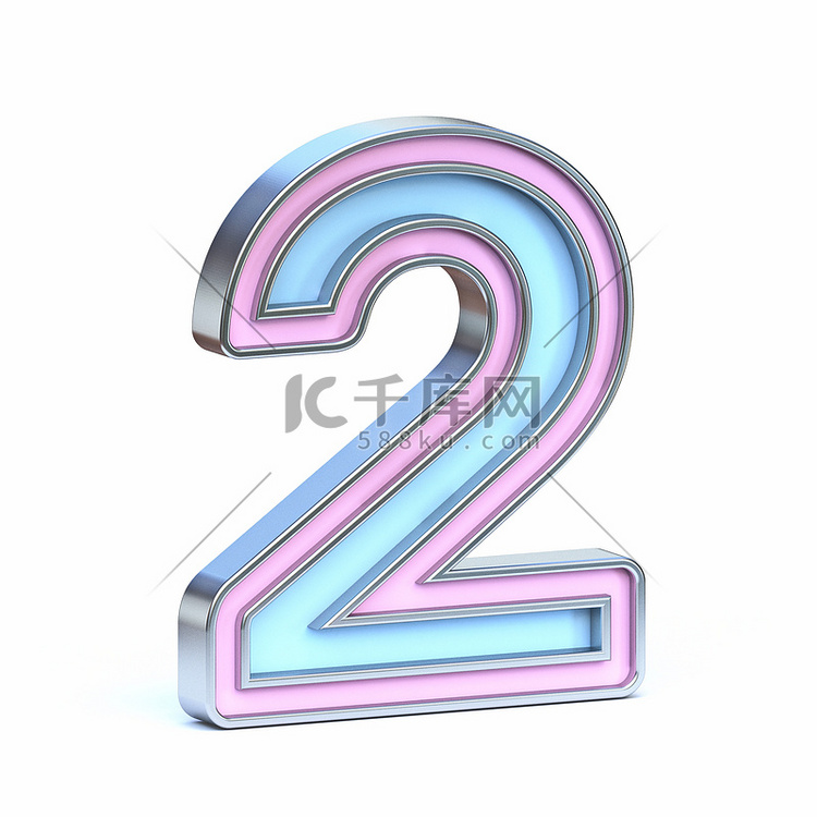 蓝色和粉色金属字体编号 2 TWO 3D