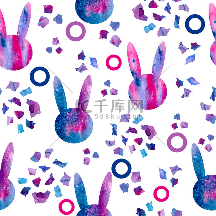 水彩手绘无缝图案插图复活节兔子