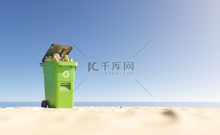 沙滩上的垃圾桶