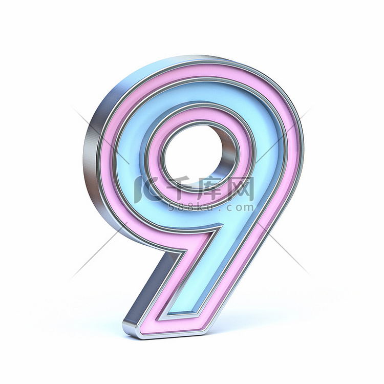 蓝色和粉色金属字体 Number 9 NINE 3D
