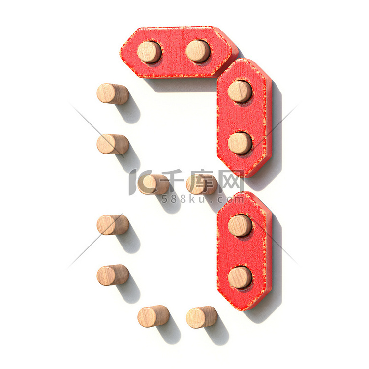 木制玩具红色数字数字7 7 3D