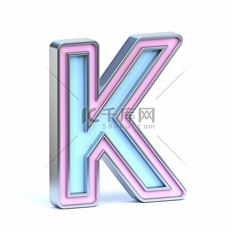 蓝色和粉色金属字体 Letter K 3D