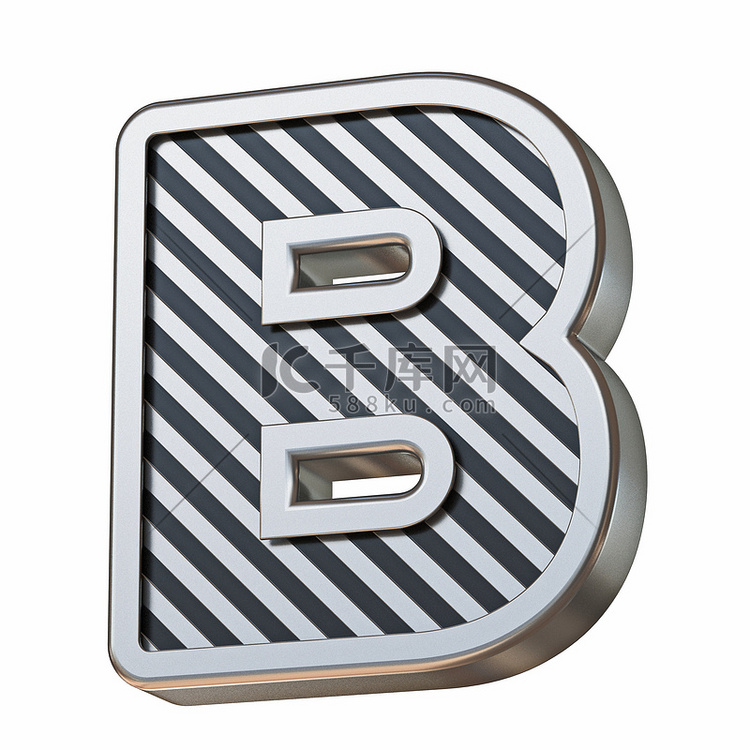 不锈钢和黑色条纹字体 Letter B 3D