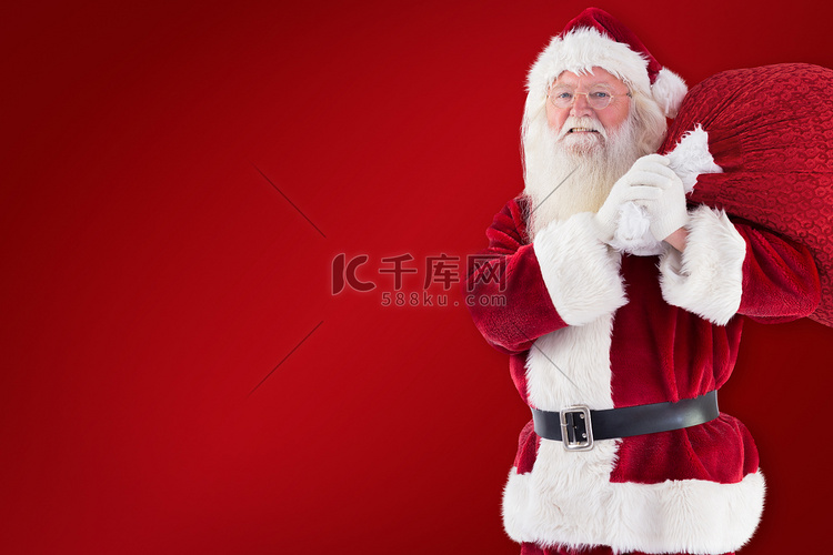 圣诞老人背着红包微笑的复合形象