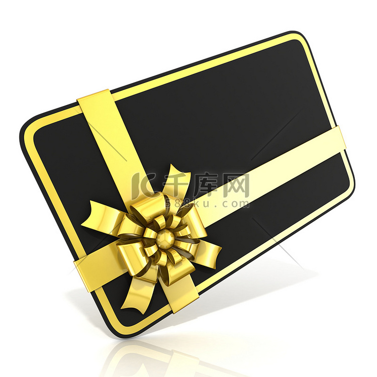 黑色空白礼品卡，带金色丝带。 