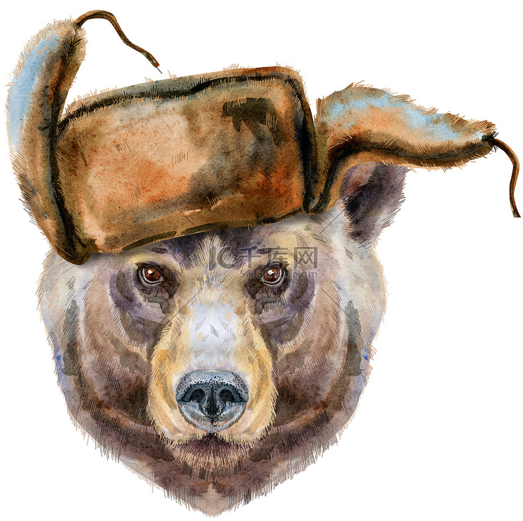 戴着帽子的熊头。