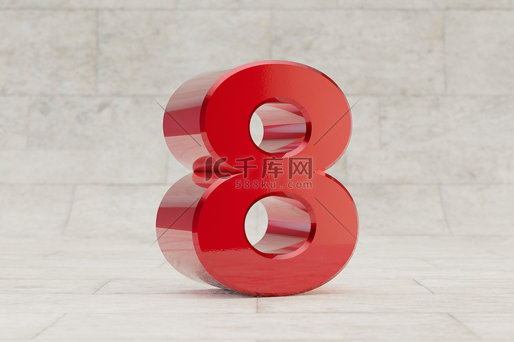 红色 3d 数字 8。石材瓷砖