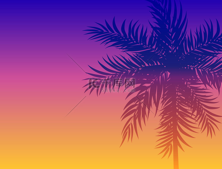 Beautifil 棕榈树叶剪影背景矢量图