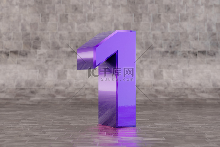 紫罗兰色 3d 数字 1。瓷砖
