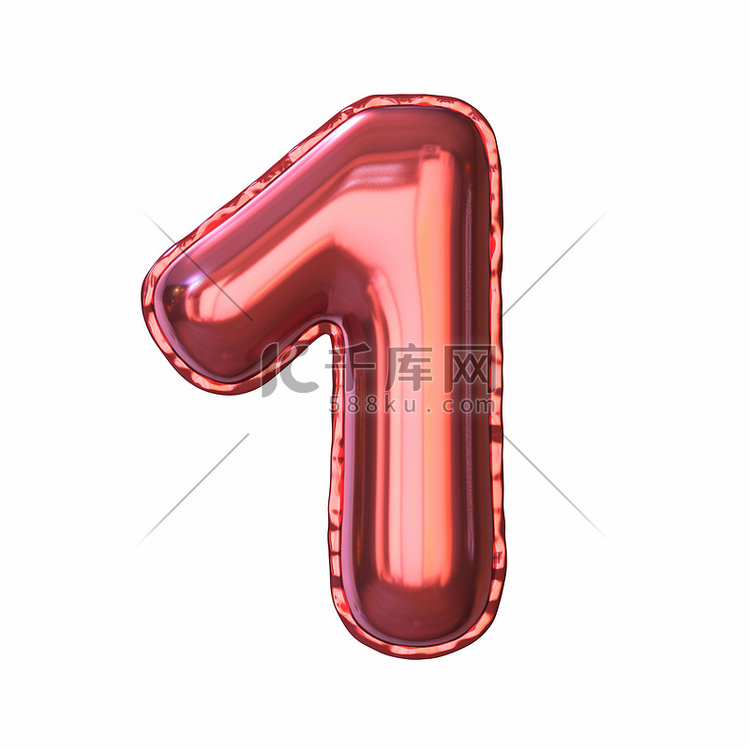 红色金属气球字体 Number 1 ONE 3D