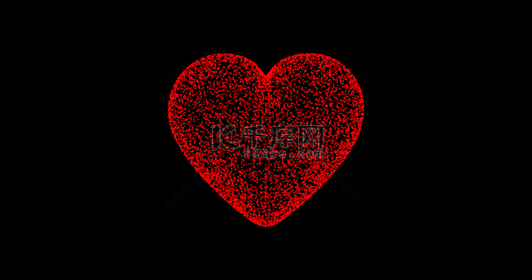 黑色背景上的红心，抽象粒子动画