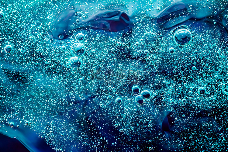 抽象海蓝宝石液体背景、油漆飞溅