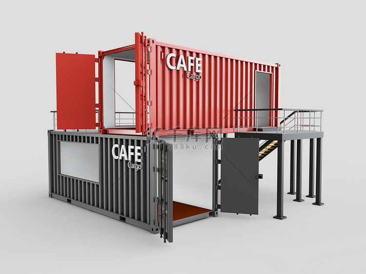 将旧集装箱改造成咖啡馆，3D 